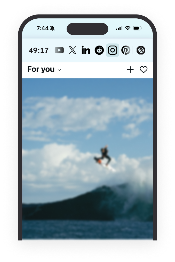 Phone showing screen time overlay while scrolling